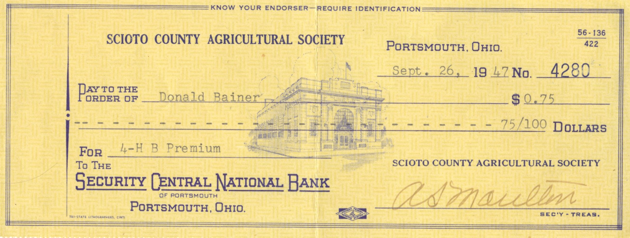 Scioto County Agricultural Society check