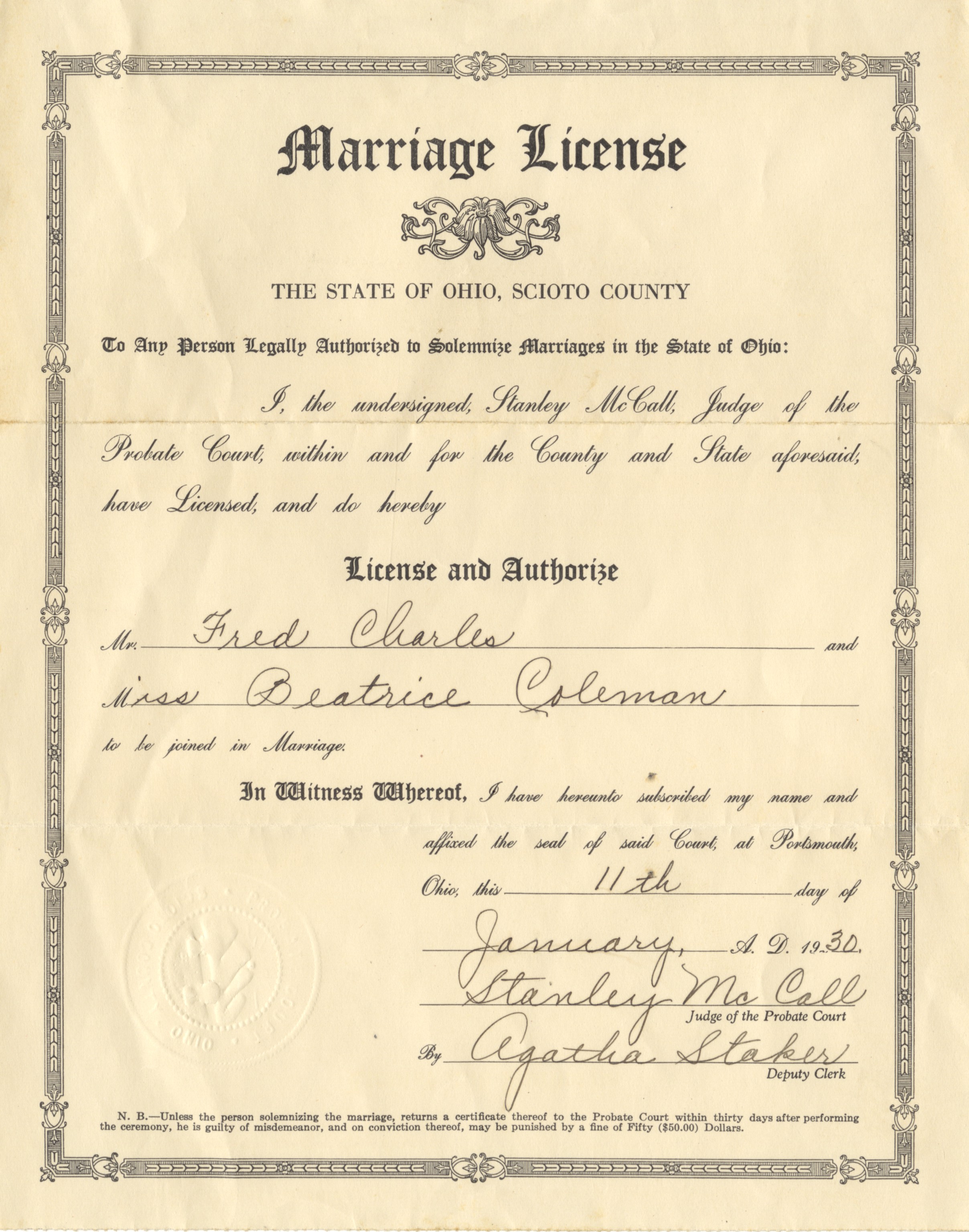 butler county marriage license