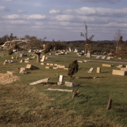 Old Wheelersburg Cemetery, tornado aftermath  